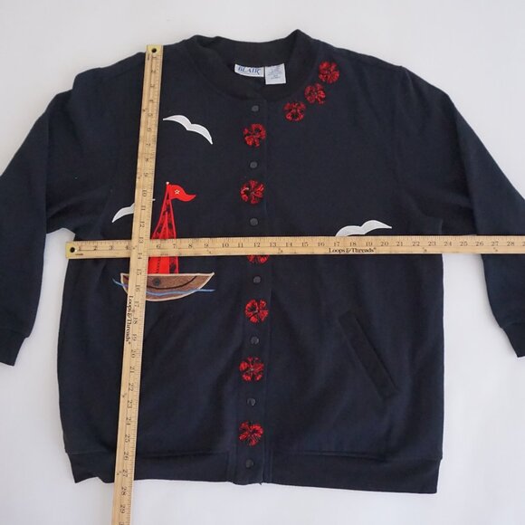 Vintage Blair Black Cotton Cardigan Cardinal Winter Cabincore Grandmacore XL - Picture 2 of 10